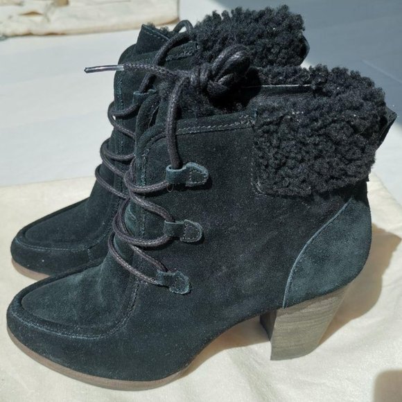 worn once UGG Suede Winter Heel Ankle booties sz 8 - Picture 2 of 8